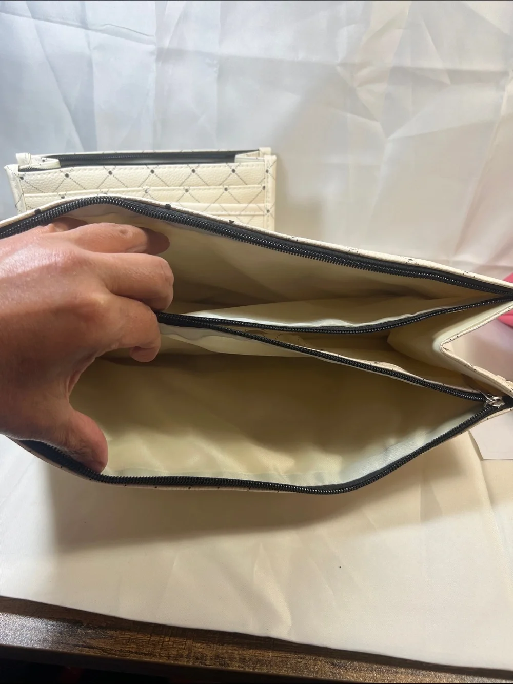 White Quilted Travel Pouch Set - Women Bags